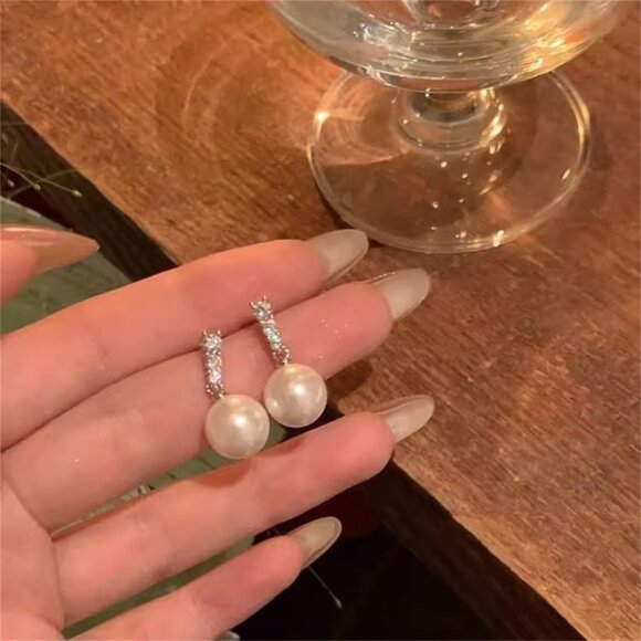 🆕 Women Gold Pearl Drop Earrings Dainty Wedding Diamond Fashion Jewelry Gift - Picture 5 of 6